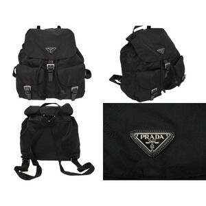 Prada Double Triangle Black Backpack Daypack Logo